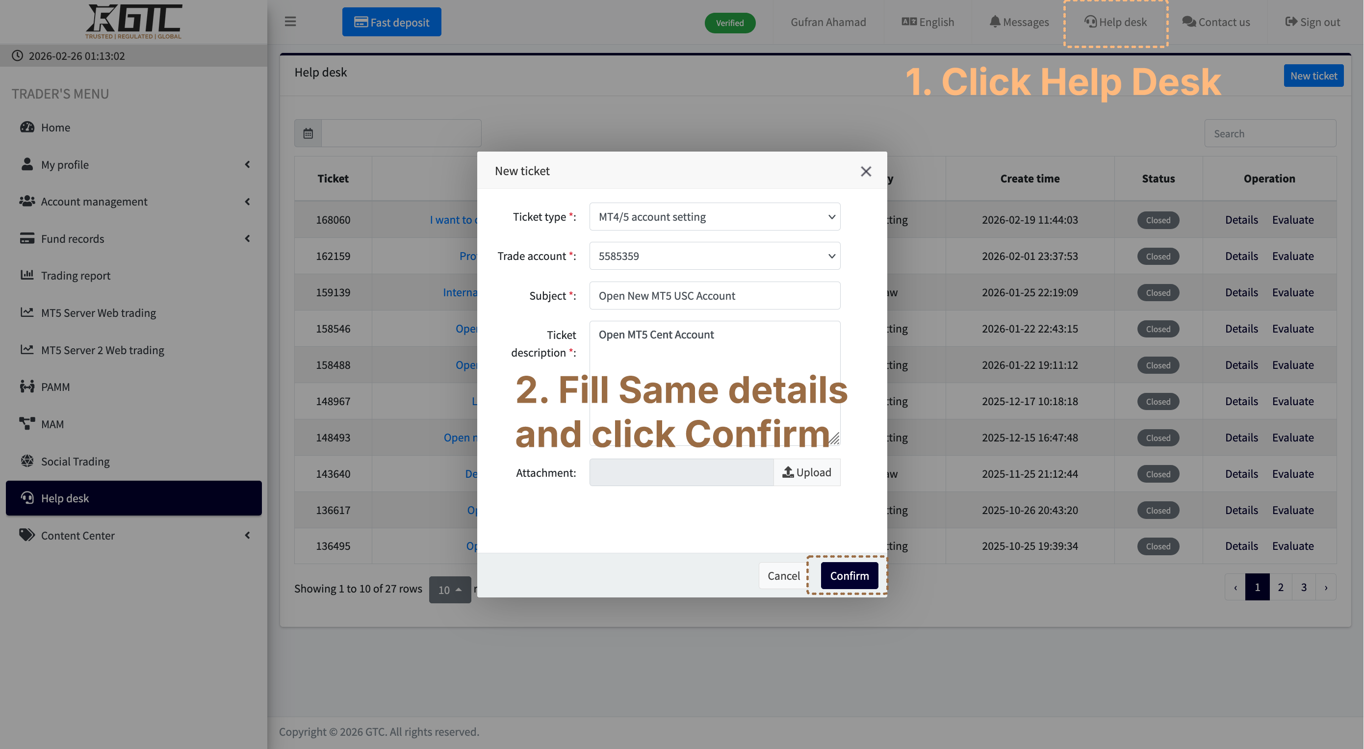 GTC setup step 2 screenshot